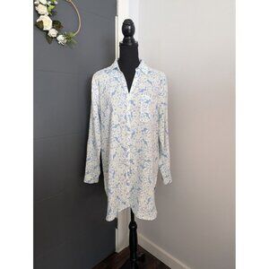 Sigrid Olsen Seahorse Print Linen Roll Tab Sleeve Tunic - L